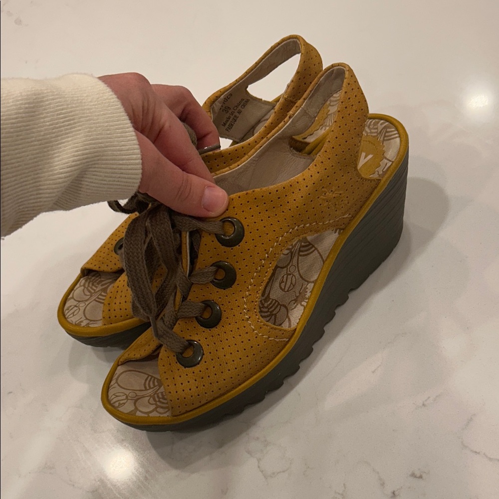 Fly London Mustard Perforated Wedges